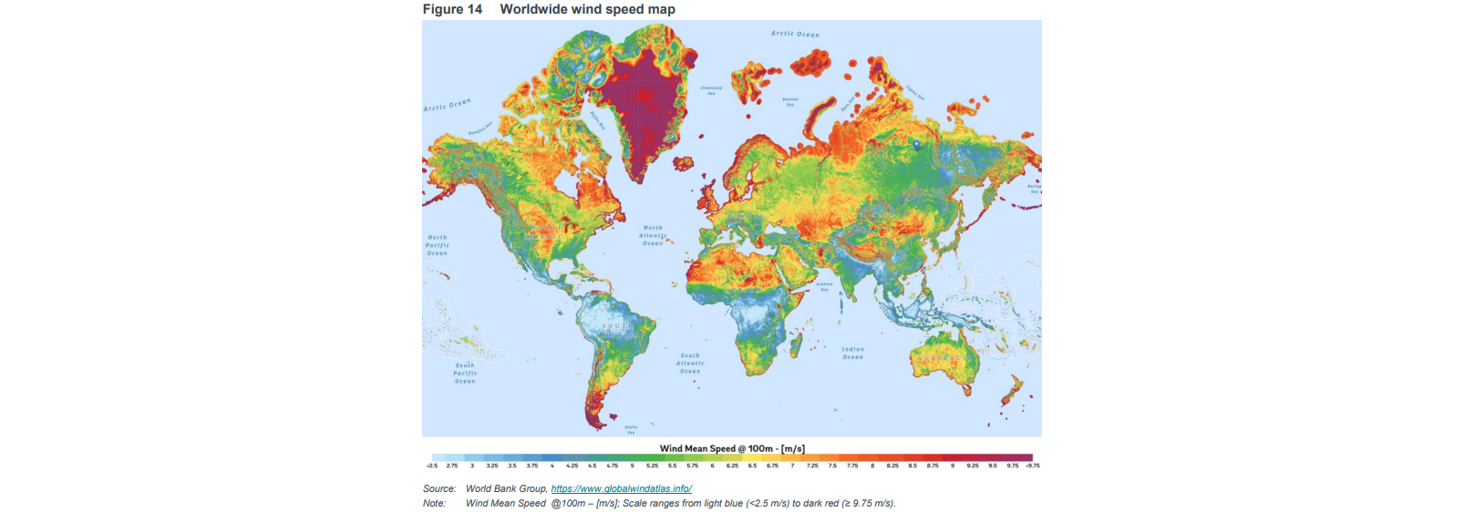 Worldwide wind speed map